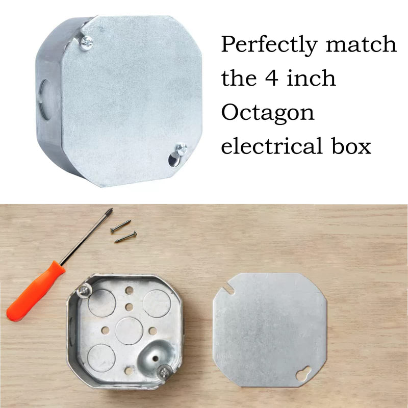 4 Packs Octagon Electrical Box Cover, Galvanized Steel Metal Junction Box Covers, Blank Flat Outlet Box Cover for 4 inch Octagonal Box