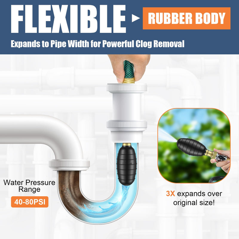 Drain Bladder, Medium Drain Cleaning Bladder Fits 1.5" to 3" Pipes, Rubber Drain Bladder Unclogger for Bathroom Sinks, Showers, Swimming Pool Drains, Kitchen Sinks and Main Drains 1.5" to 3"