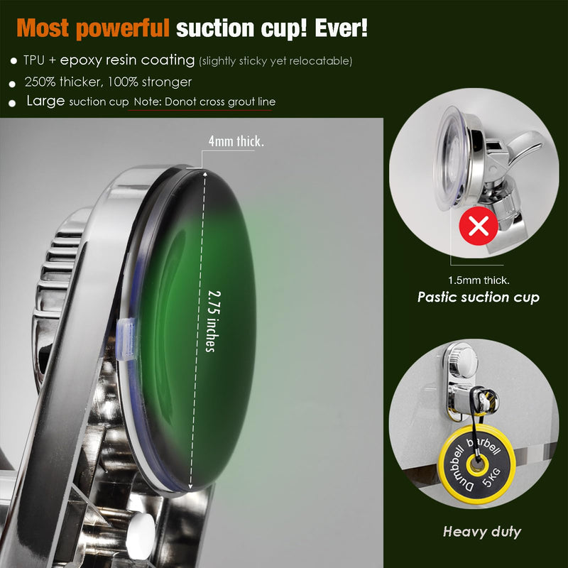 Suction Cup Handheld Shower Head Holder - Relocatable - 5 Angles Adjustable - Unique Horizontal Setting - Large Shower Head Supports - Wider Input - Wall Mounted with Vacuum Power (Polished Chrome)