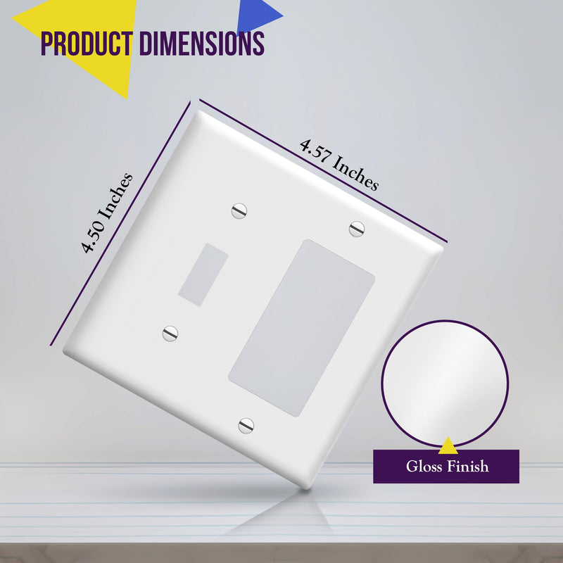 Enerlites 881131-W Decorator/Toggle Switch Wall Plate Combination, 2-Gang, White, Standard Size, Unbreakable Polycarbonate, Replacement Receptacle Faceplates Outlet Cover 1 Pack