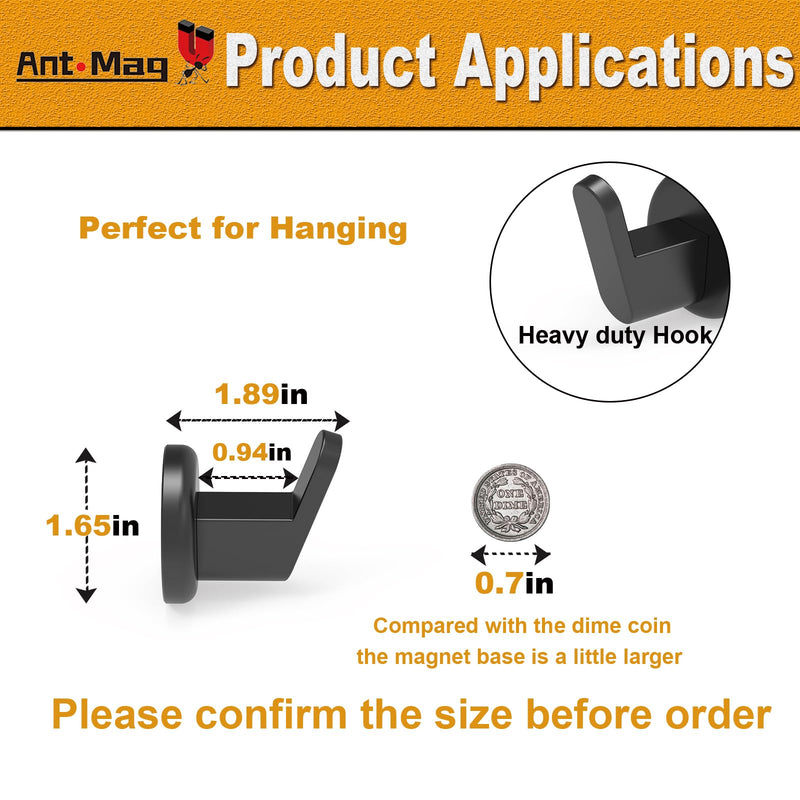 Ant Mag Magnetic Hooks Heavy Duty for Hanging Utensils Grills Keys Coats for Home Kitchen Refrigerator 4 Pack ST42 Black 4