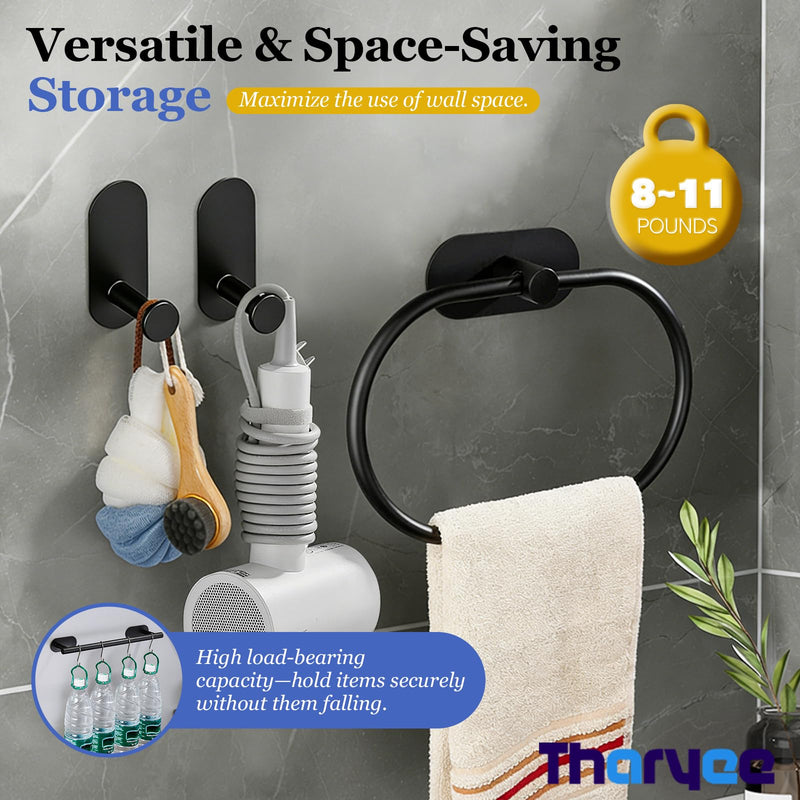 5 Piece Bathroom Hardware Set, 15.7 Inch Towel Bar, Towel Racks for Bathroom, Toilet Paper Holder, Towel Ring, Towel Hooks, Stainless Steel Matte Black Bathroom Accessories Set