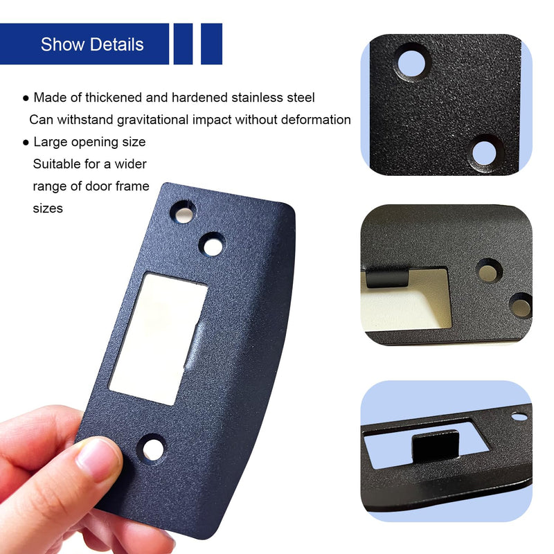 Door Strike Plate, Reinforced Enlarged Striker Plate with Large Hole, Heavy Duty,Oversized Striker to Repair Damaged Worn Frame/Slot/Jamb, Security Reinforcement Plate (Matte Black, 2 Pack) Matte Black