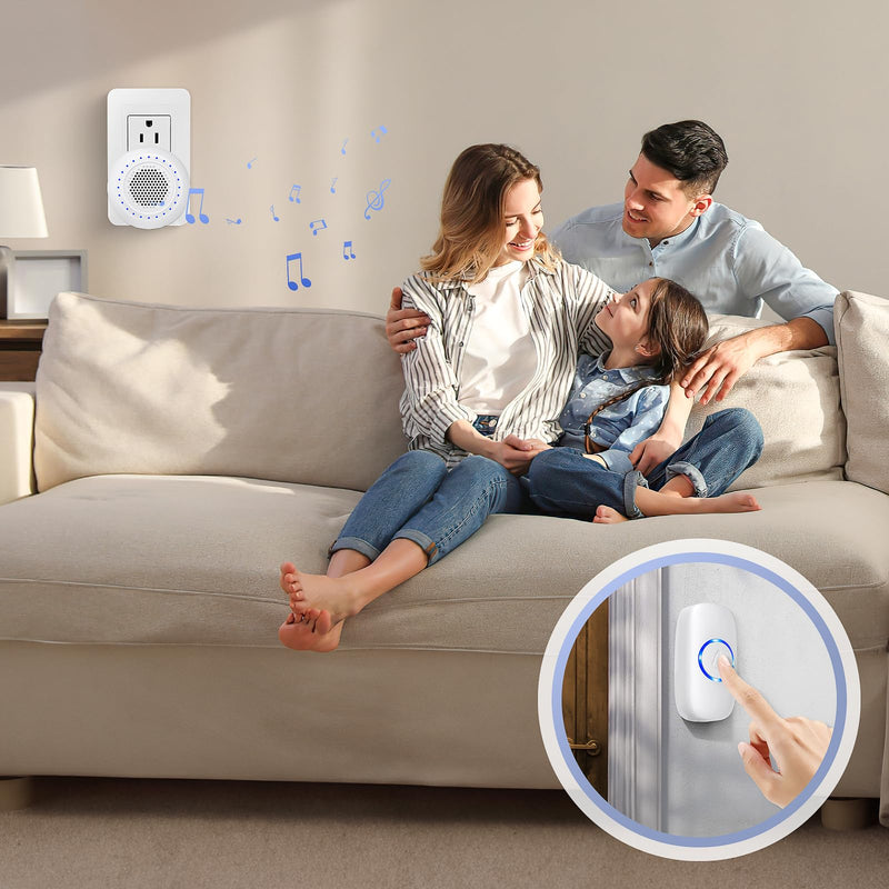 Wireless Doorbell • PHYSEN • Doorbell Chime Kits with 1 Transmitter 1 Receiver • Waterproof • Operating at 1000ft Range • 32 Ringtones • 5 Volume Levels • LED Flash • Door Bell for Home Classroom 1 Button+1 Receiver