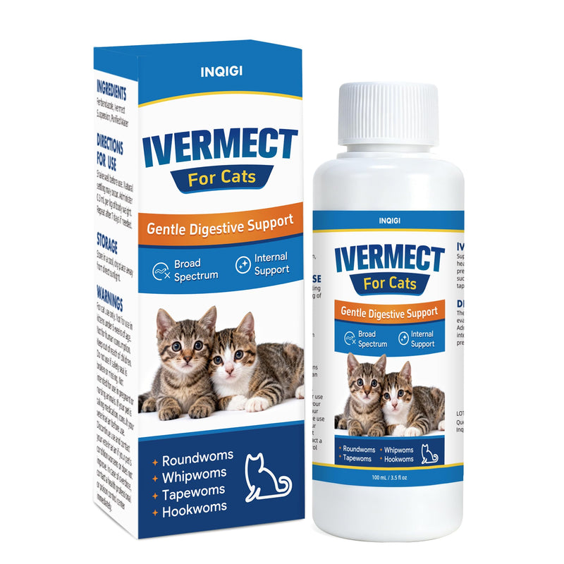 lvermect for Cats, Liquid Digestive Support for Kittens & Adult Cats, Broad Spectrum Gut Balance Formula, Internal Cleanse & Daily Wellness Support, Easy to Mix with Food or Water - 3.5 fl oz