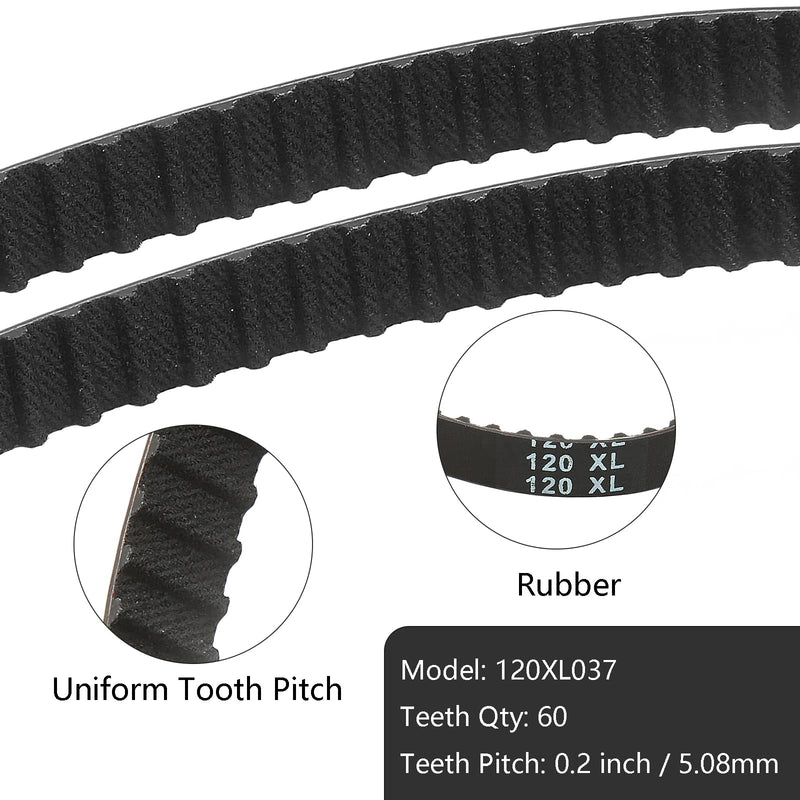 2Pcs 120XL 037 Timing Belt 60 Teeth Black Cogged Rubber Geared Belt 10mm Cog Drive Belt (120XL037)