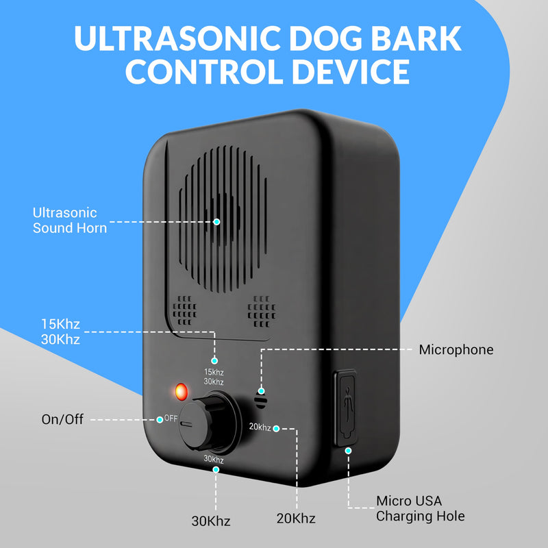Anti Barking Device for Dogs – Rechargeable Outdoor Dog Bark Deterrent Devices – Waterproof Ultrasonic Dog Trainer Ideal for Fence, House, Tree – Safe for Pets, Humans
