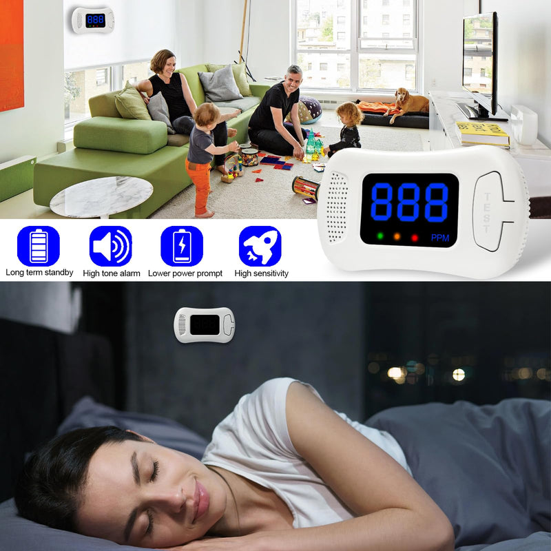2 Packs Carbon Monoxide Detectors,CO Alarm Detector Monitor Battery Operated with PPM Value Display,Carbon Monoxide Alarm with Sound &Light Warning,Accurate & Easy to Read,for Home Kitchen Office