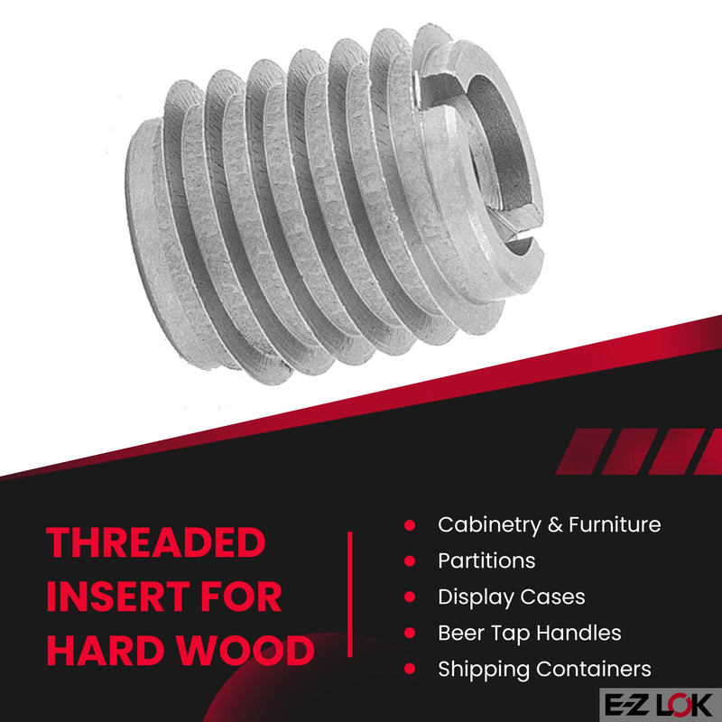 E-Z LOK Knife Threaded Insert for Hard-Wood, Stainless Steel Thread Inserts 10-24 Internal Threads, 0.500" Length (Pack of 10)