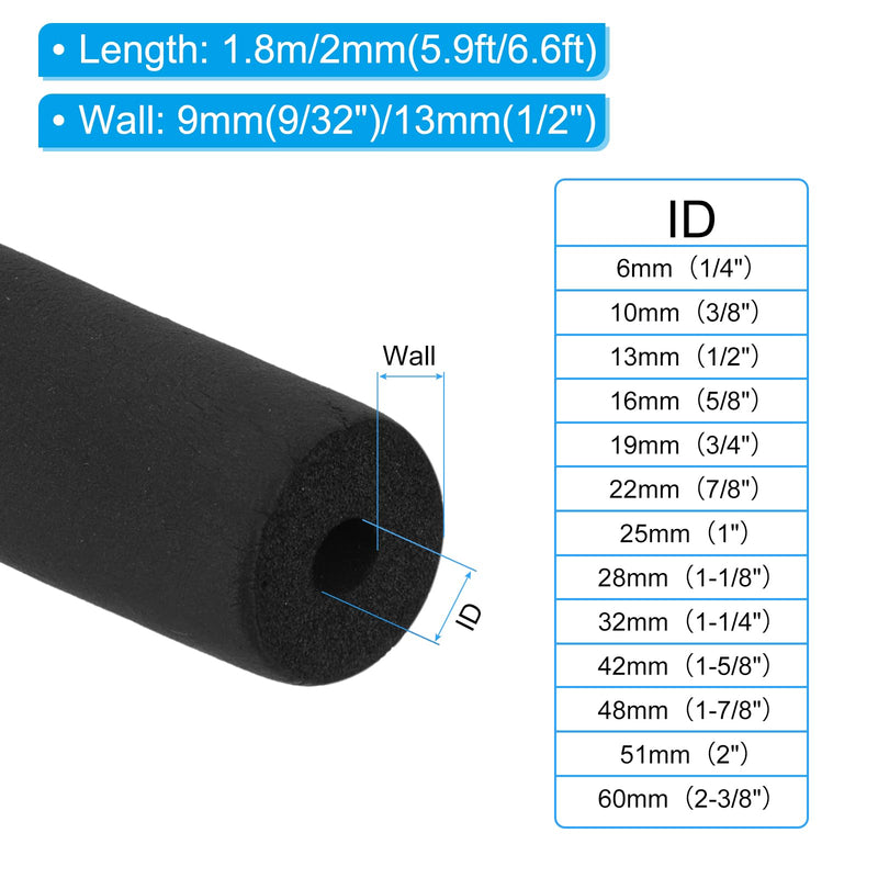 PATIKIL 2" (51mm) ID x 6Ft x 0.35" Pipe Insulation Foam Tube, Pipe Cover Wrap Roll Bar Padding Tubing for Handle Grip HVAC Outdoor Air Conditioner Units 2" (51mm) ID x 6Ft x 0.35"