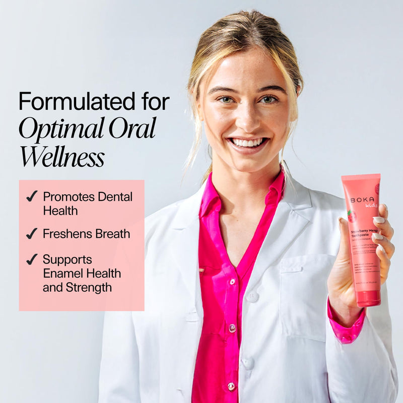 Boka Fluoride Free Toothpaste Nano Hydroxyapatite, Helps Remineralize, Appropriate for Sensitive Teeth, Whitening - for Adult, Kids Oral Care - Strawberry Mango Flavor, 4oz 3Pk - US Manufactured 4 Ounce (Pack of 3)