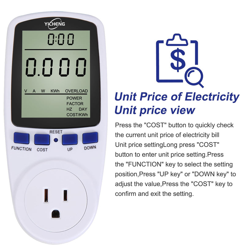 Electrical Usage Monitor,Watt Meter,Power Meter,Wattage Meter,Energy Voltage amp Meter Tester with,Overload Protection,7 Modes Display (no Backlight) no backlight