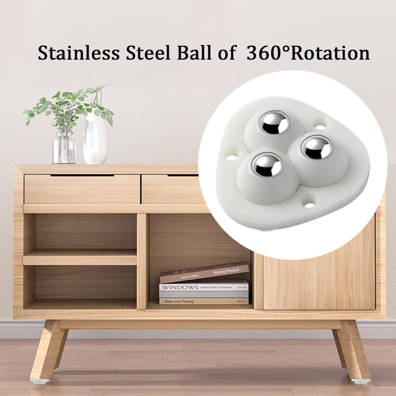 Self Adhesive Caster Wheels for Small Appliances, 360°Rotation Mini Caster Wheels for Furniture Storage Bins (4 PCS, White) Drcoevo 4 White 3 Ball Bearings