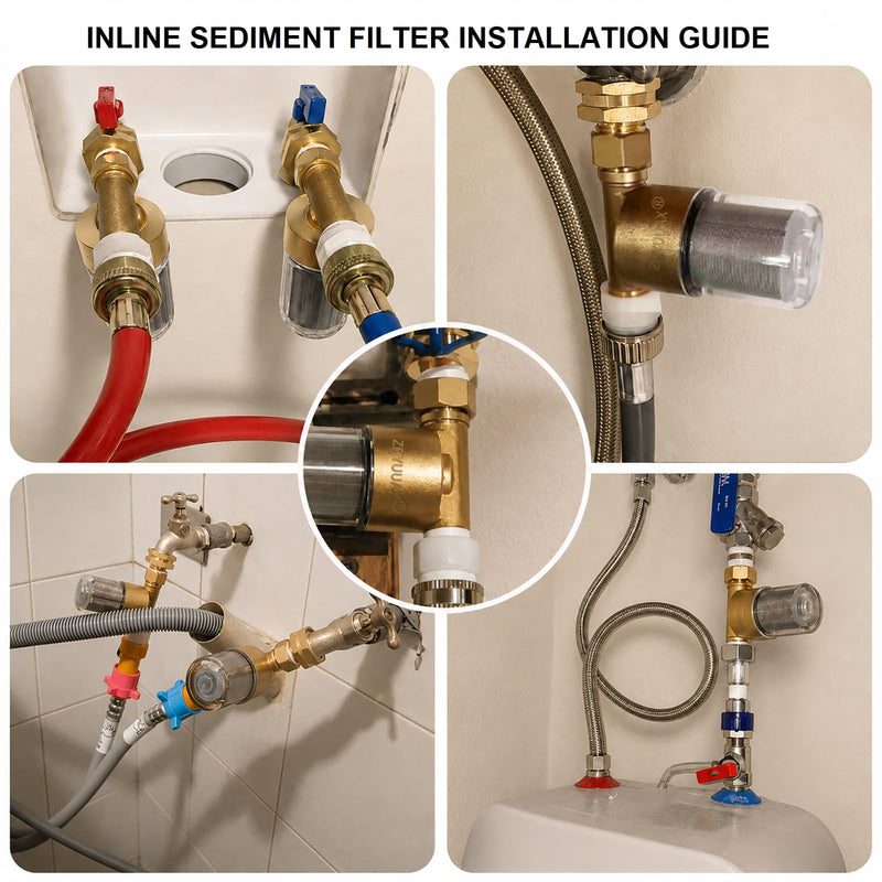 YH01 Reusable Washing Machine Water Filter, 40 Micron Brass Sediment Filter, for Washer, Heater, Garden, Protecting Appliances, Reduces Clothes Yellowing, Anti Scale Shower Filter