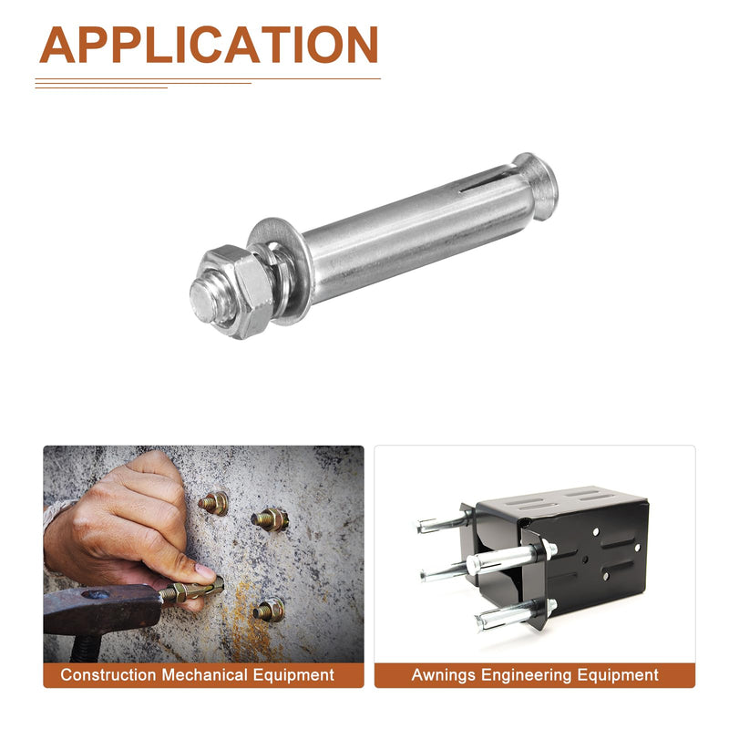 3/8" x 3" Hex Nut Sleeve Anchors - 5Pack - Good for Concrete Dry Brick Block Walls - 304 Stainless Steel - Silver 5