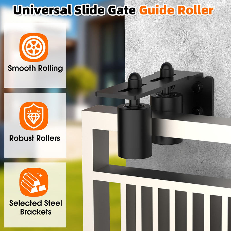 Heavy Duty Sliding Gate Guide Roller Hardware Kit, 3" Black Nylon Wheels with Steel L-Bracket, Adjustable Slide Gate Guide Roller for Rolling Door, Wood, Garage (Black-1pc, 3in) Black-1pc