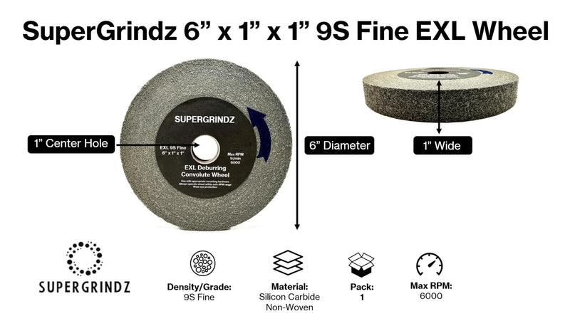 EXL Deburring Wheel - 6" x 1" x 1" 9S Fine Grit - Silicon Carbide - Metal Deburring, Finishing and Polishing Wheel - Convolute - (1 Pack) 1.0