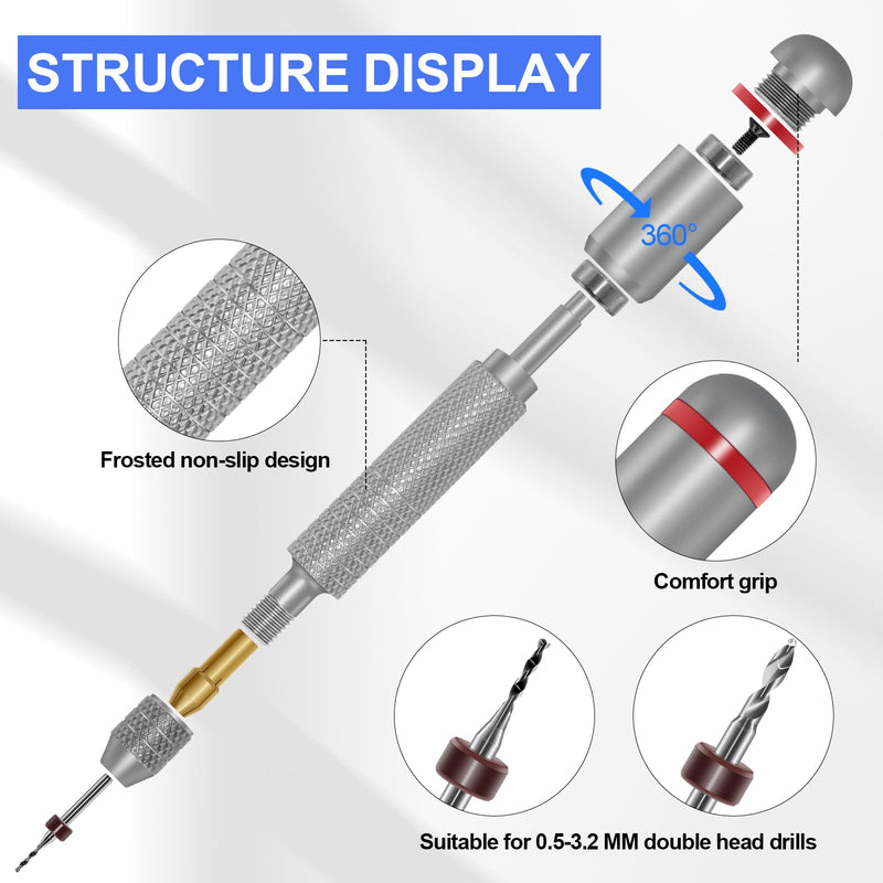 21 Pieces Hand Drill Bits Set Include 10 Pcs Metal Pin Vise Hand Drill Micro Mini Twist Drill Bits and 10 Pcs Mini Chuck Collet Set for Resin Polymer Wood Craft DIY Jewelry Making Carving