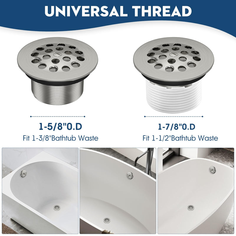 Trip Lever Tub Trim Kit Set with Two Hole Overflow Face Plate, Trip Lever Bathtub Drain with Strainer, Bathtub Drain Assembly Stopper Kit Overflow Plate and Matching Screws, Chrome Plated