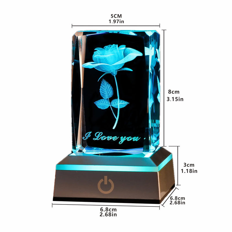 BAHUJIDA 3D Rose Crystal with LED Color Lamp, Mothers Day Gift，Birthday Present for Girlfriend, Wife, Mother, Friendship and Love Commemorate Unique Anniversary Rose Rose 1
