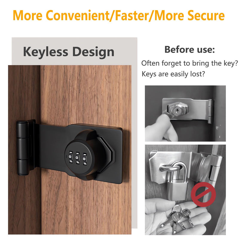 90 Degree Barn Door Lock and Latch - Right Angle Sliding Closet Lock - Keyless Cabinet Door Lock for Fences and Sheds Black 2 Pack