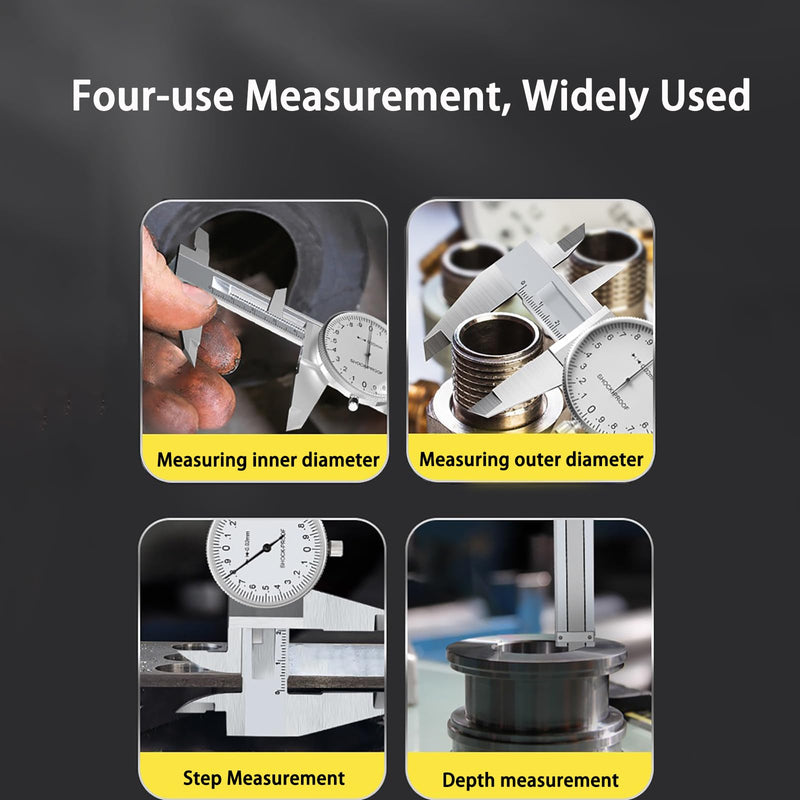 6 Inch Dial Caliper, MFQNENLK 4-Way Measurement Calipers, 0.001 Accuracy Imperial Shockproof Measuring Tool with Plastic Case