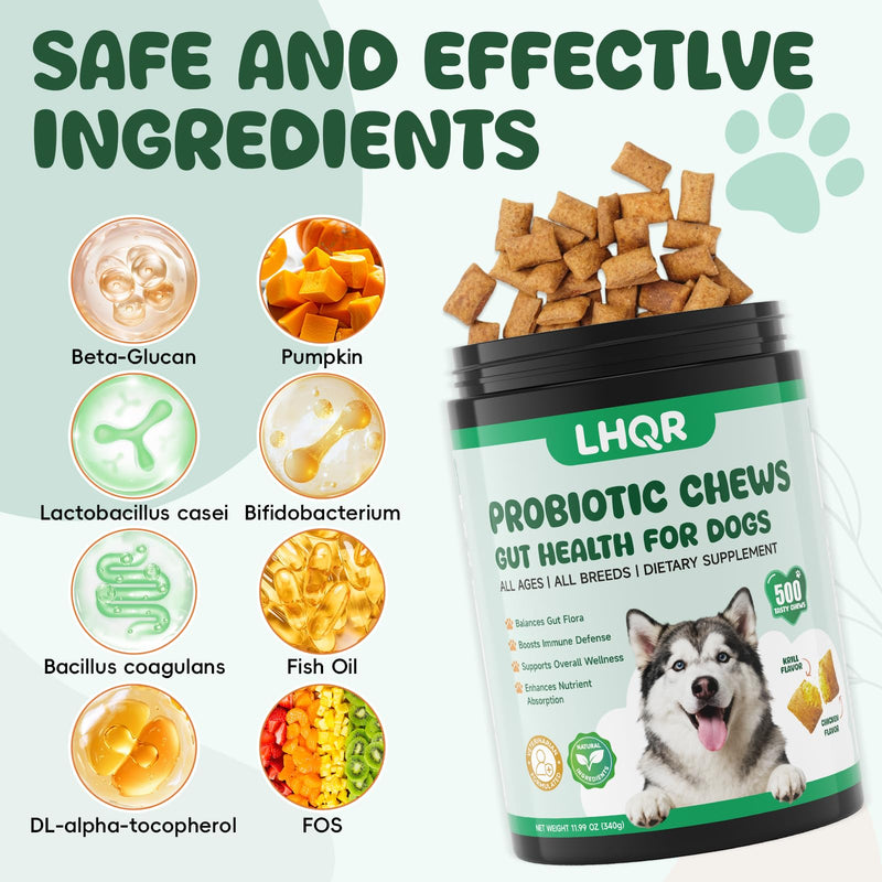 Probiotics for Dogs, Probiotic Chews for Dogs Supports Digestive Health and Immune Soft Chews for Gut Health Itchy Skin Diarrhea Gas Natural Supplement, 500ct Chicken Flavor