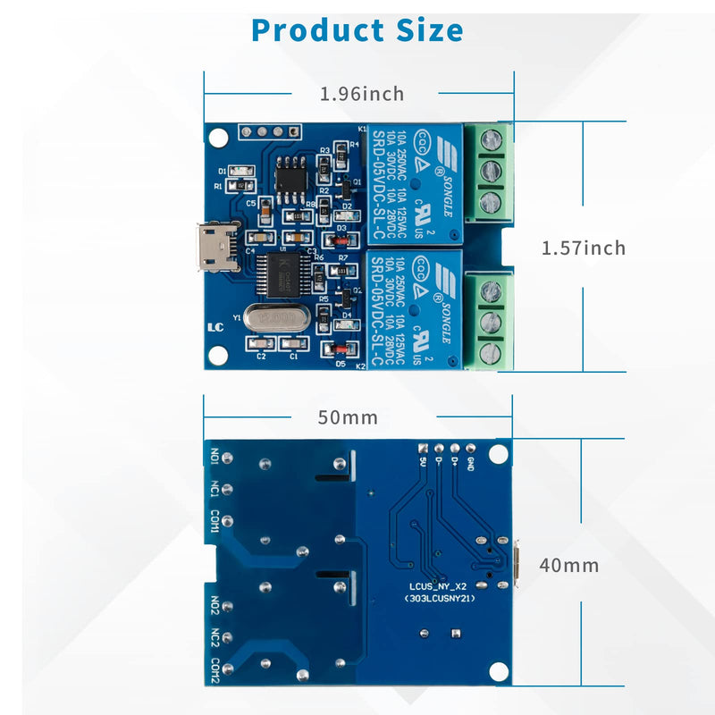 2Pcs LCUS-2 Type Dual-Channel Semiconductor Chip Housings 2-Channel USB Relay Module 5V Relay Module Onboard CH340 Microcontroller Chip USB Intelligent Control Switch Module