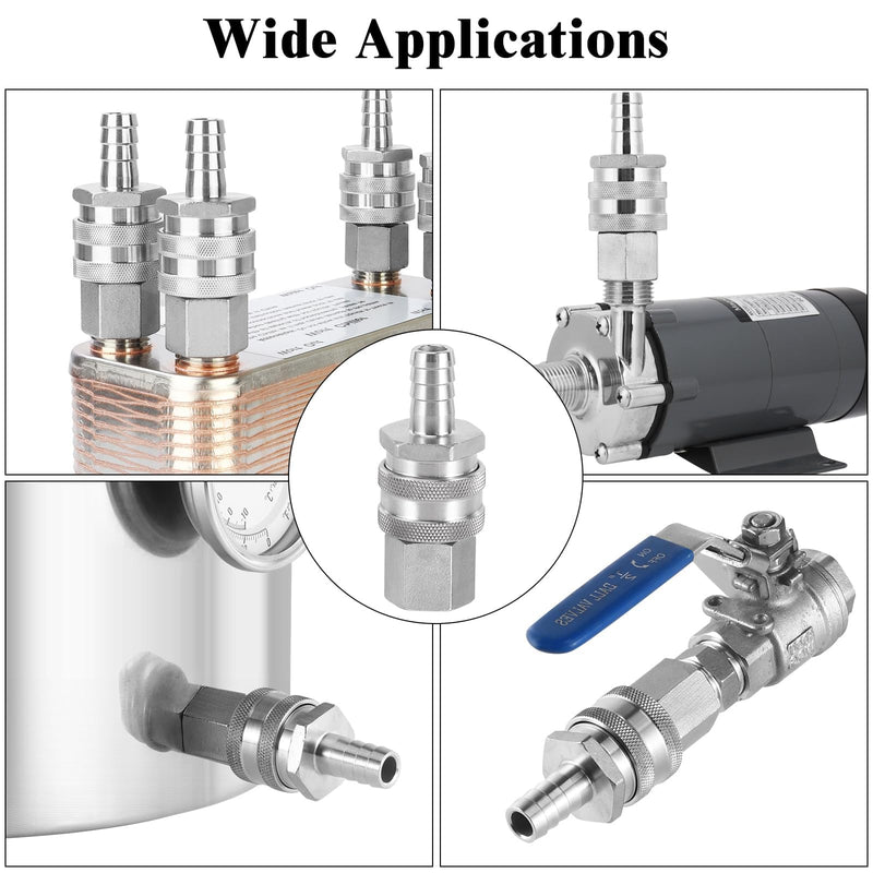 Beer Quick Disconnect Set Brewing Connector Kits, Stainless Steel 1/2 NPT Male Quick Disconnect 1/2” Female Quick Disconnect Fittings for Wort Pumps & Chiller with Sealing O-Ring (2 Pairs) 2 Pairs