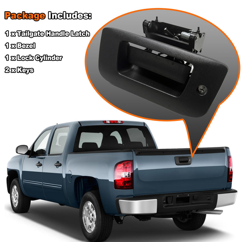 22755305 Locking Tailgate Handle Latch w/Bezel & Lock Cylinder Compatible with 2007-2014 Chevrolet Silverado 1500 2500 HD 3500 HD | GMC Sierra 1500 2500 HD 3500 HD Tailgate Lock Assembly