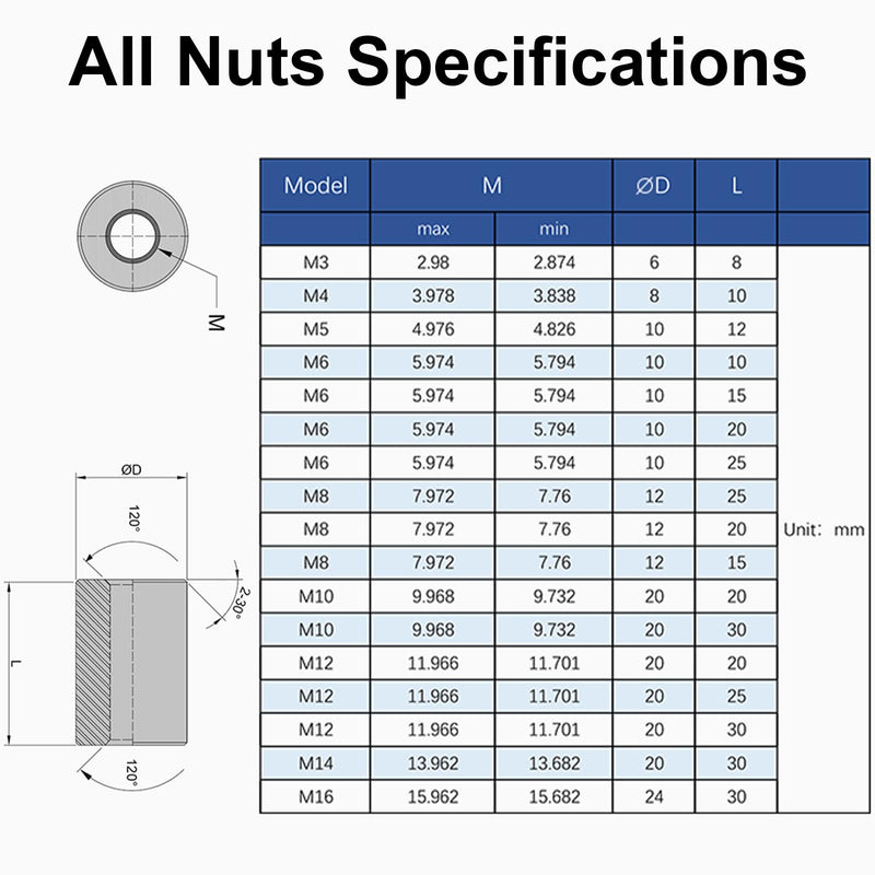 MroMax 10Pcs M4 Round Connector Nuts, 304 Stainless Steel Rod Coupling Nuts 10mm/0.39" Length Female Thread for Camera Pan, Lamp Bracket, Glass Folding Dining Table Silver M4 x 10mm x Φ8 10