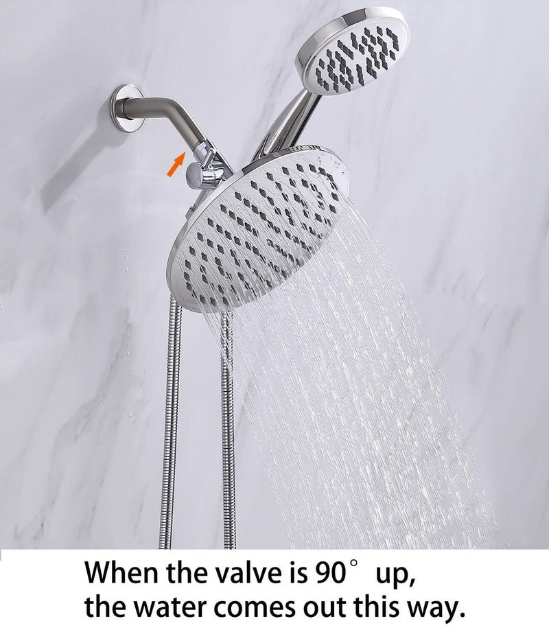 G-Promise Solid Metal Shower Arm Diverter with Holder for Hand Held Showerhead and Fixed Spray Head, G 1/2 3-Way Bathroom Universal Diverter System Replacement Part (Polished Chrome) Polished Chrome