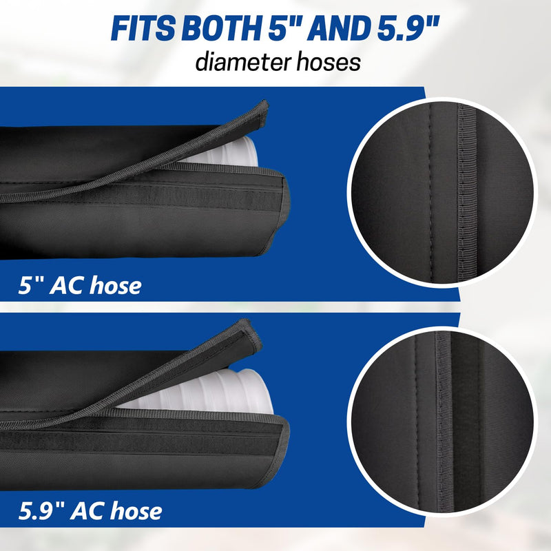Portable AC Hose Cover Insulation Sleeve for 5"-5.9" Diameter Black 59IN-2PACK