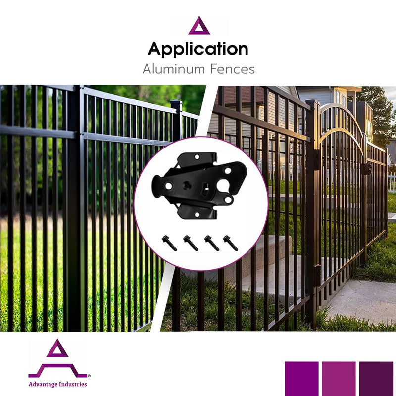 Advantage Industries 2” Stainless-Steel Self-Latching Gate Latch | Hidden Spring Design | Two-Way Spring Latch Entry | Pad-Lockable | Left & Right Reversable | Aluminum & Vinyl/PVC Gates - Black White