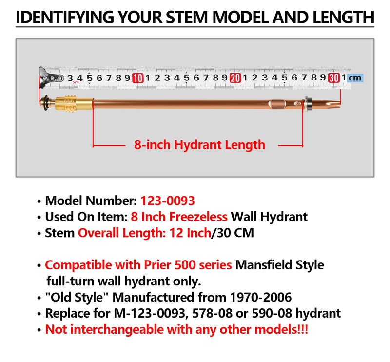 123-0093 Stem Assembly Replacement fit for Prier 500 Series Mansfield Style Wall Hydrants, 12-inch Overall Length, 8-inch Sillcock ASFP 12” OAL