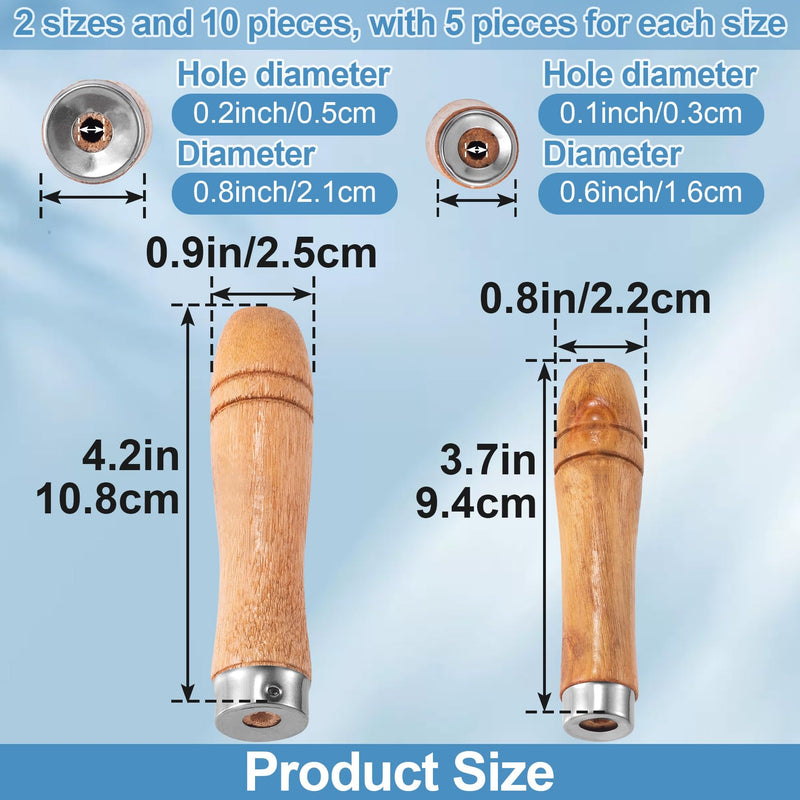 10pcs Wooden File Handles with Metal Collar, Medium Wooden Handle for 6"-8" File & Large Wood Handle for 10"-12" File, Ergonomic Wood Handle for File Screwdriver Hand Drill
