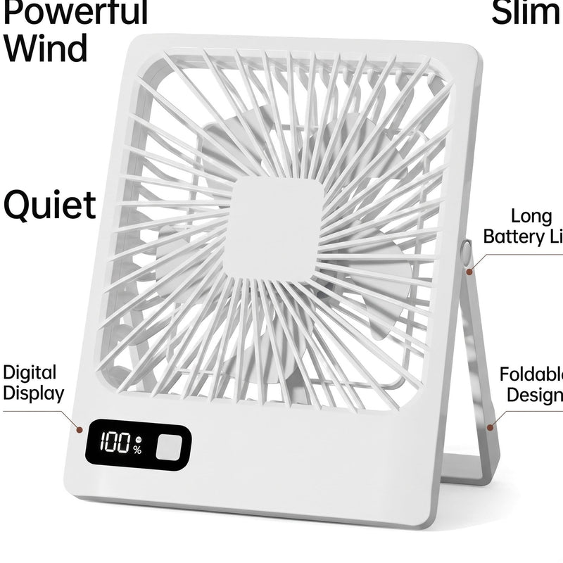 Portable Desk Fan, Small USB Rechargeable Fan with LED Display, 5 Speeds, Foldable Personal Fan for Office Home Travel Gift for women (Pink) Pink