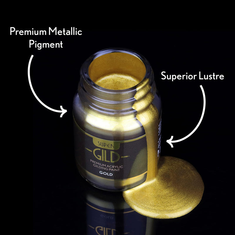 Super GILD Liquid Gold Acrylic Paint - High Pigment Metallic Enamel for Wood, Metal, Ceramics, Glass, Plastic, Canvas & More - Water-Based, Non-Tarnish Finish - 60ml 2.03 Fl Oz (Pack of 1)