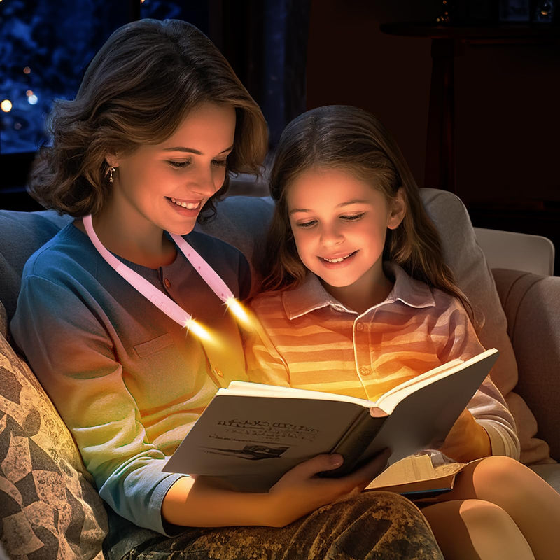 Upgraded LED Neck Reading Light, Book Light, Rechargeable, 3 Colors & 3 Brightness Adjustable, Auto-Off Timer, Neck Light for Reading in Bed, Long Lasting, Perfect for Repairing, Knitting. Sakura Pink