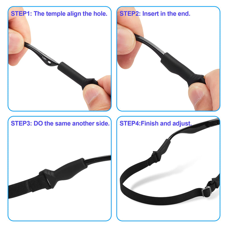 lvvfit Kids Glasses Straps(6.5-10inch)-Adjustable Glasses Strap Sports Sunglasses Eyeglasses Holder Straps for Toddler and Kids-Eyewear Retainers for boys and girls age 3-12 years (4pcs Black)