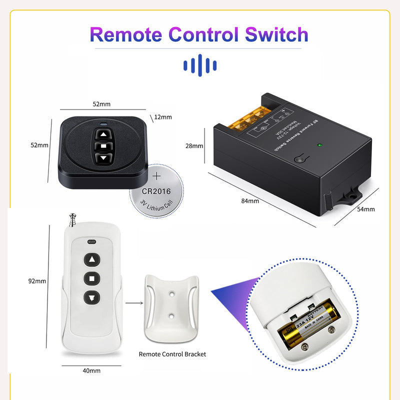 12v Forward Reverse Remote Switch with 30a Relay,Dc 12v Linear Actuator Controller Switch,24v 36v 48v 60v 72v Rf 12volt Wireless Remote Up/Down Switch Reverse Polarity for Winch,Motor,Awnings DC 12-72v 30amp