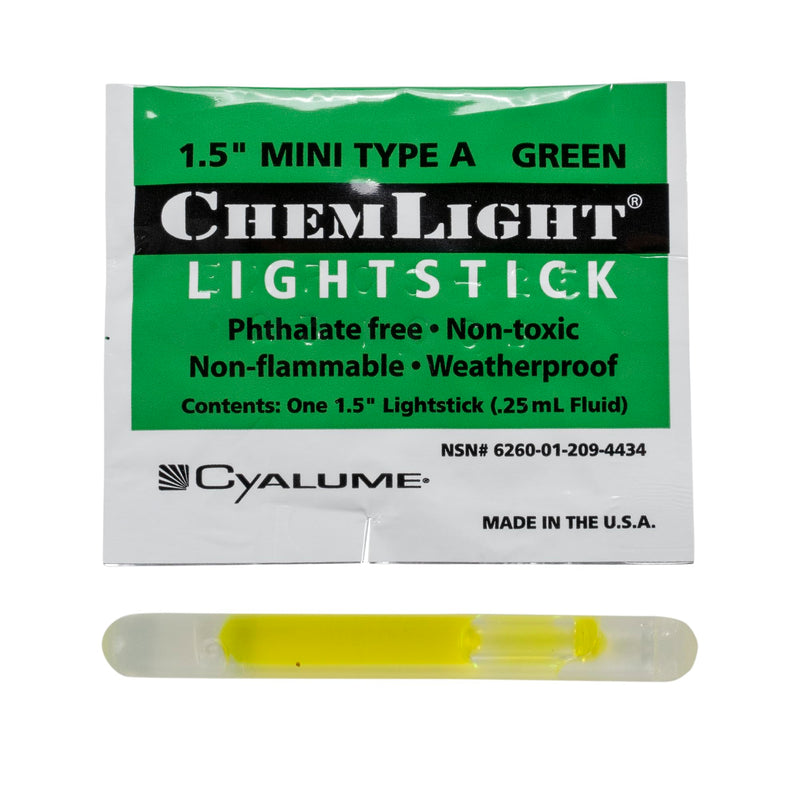 Cyalume ChemLight Mini Light Stick, Military Grade, 4 Hours Duration, 1.5 Inch, 50 Pack Green