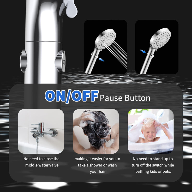 Shower Head with Handheld, High Pressure Handheld Shower Head with 80" Extra Long Stainless Steel Hose & Adjustable Bracket, Showerhead with ON/OFF Switch for Pets Bath 6 Spray-Settings Premium Chrome