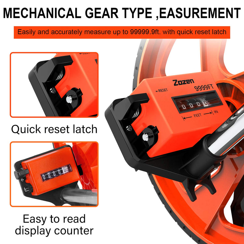 Zozen Distance Measuring Wheel with Marking Flags, Measure Wheel in Feet and Inches, Collapsible | Mechanical | One Key to Reset | Kickstand to Keep Stand | Starting Point Arrow and Carrying Bag.