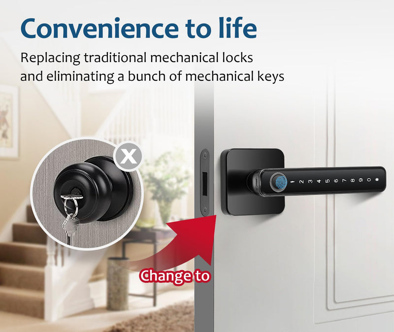 4-in-1 Smart Fingerprint Door Knob Lock - No App Required, Door Locks for Bedrooms & Offices, Finger Print Door Knobs with Keypad & Code F199