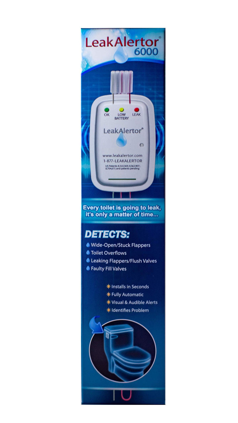 LeakAlertor 6000 Toilet Leak Detector – Installs in Seconds, No Tools Required / Detects Leaks, Running Toilets, and Other Problems That Cause High Water Bills / Visual & Audible Alerts