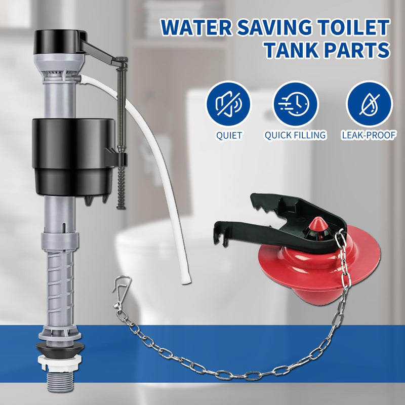 Toilet Flusher Replacement Kit, Universal Toilet Fill Valve with 2-Inch Flapper, Adjustable Rubber Float Valve, Quiet and Easy Install Toilet Repair Kit Inside Tank (1-Pack)