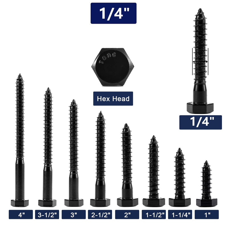 1/4" x 2" Hex Head Lag Screws Bolts 20Pcs 304 Stainless Steel 18-8, Partial Thread, Hexagon Head Wood Screws Black Oxide by SG TZH 20 1/4" x 2"