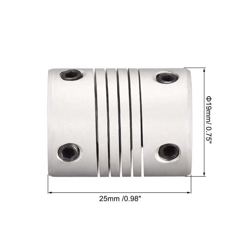 uxcell 3mm to 5mm Aluminum Alloy Shaft Coupling Flexible Coupler Motor Connector Joint L25xD19 Silver,2pcs