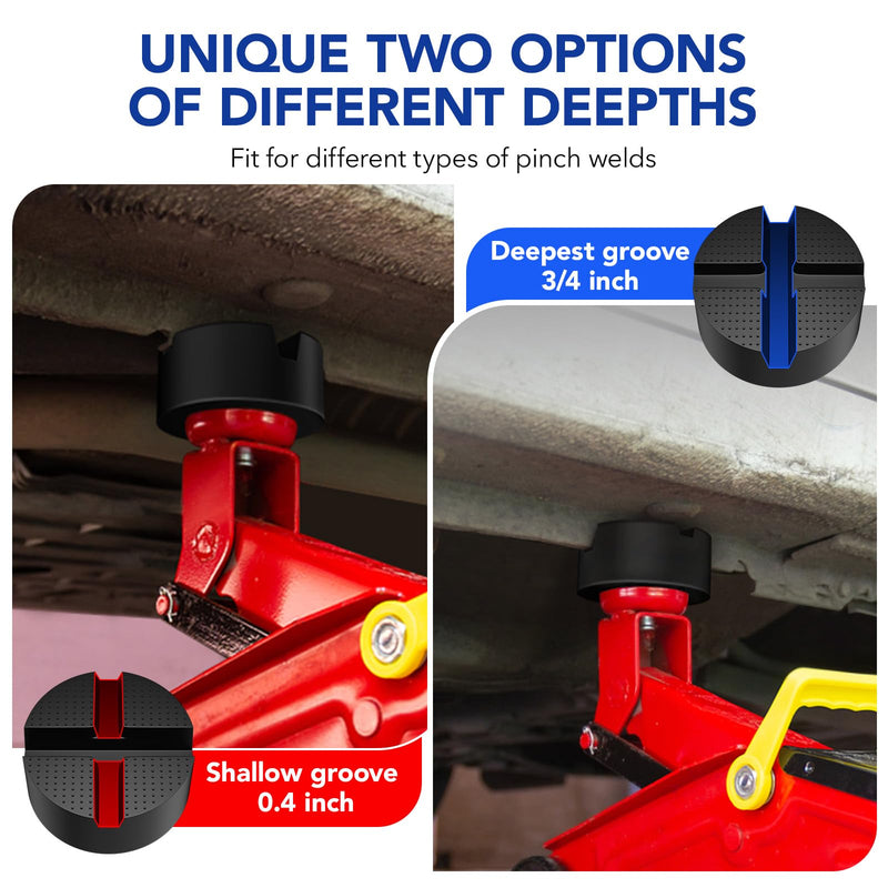 Upgraded Pinch Weld Jack Pad, Two Depths X-Grooves Floor Jack Pad, Easily Fit Different Cars, Thicker Sturdy and Grippy Floor Jack Rubber Pad to Protect You and Your Car, 3.9 x 3.9 x 1.8 in